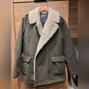 Evernew Olive Green Shearling Coat